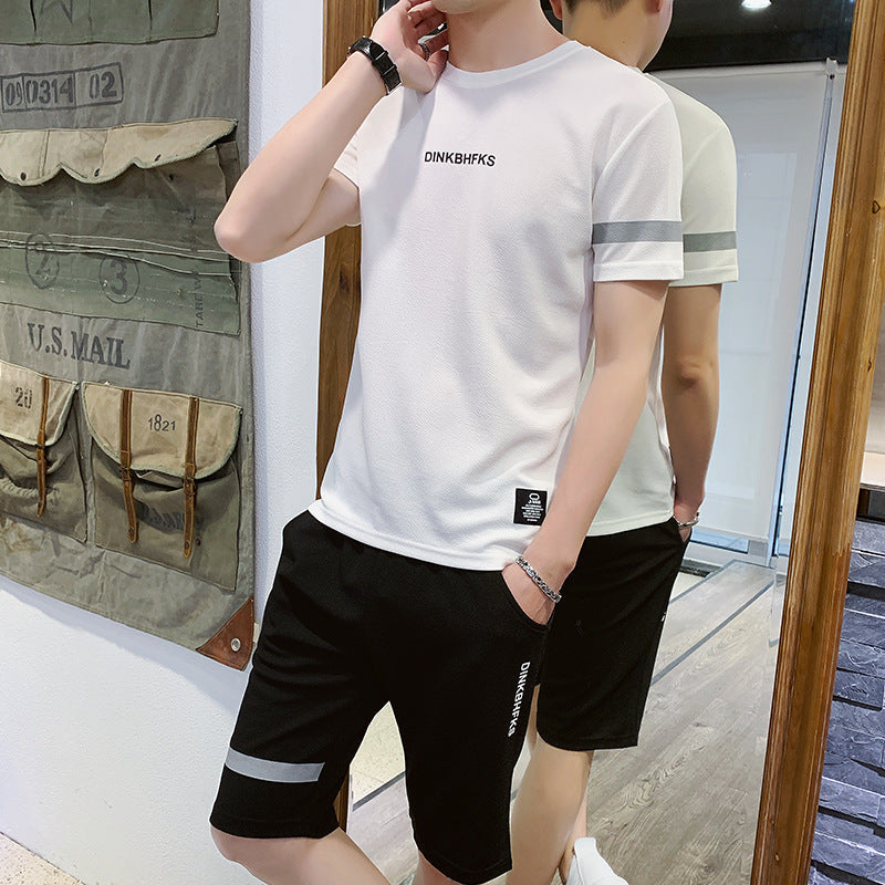 厂家直销运动休闲套装夏季新款韩版男士帅气潮牌宽松短袖t恤套装