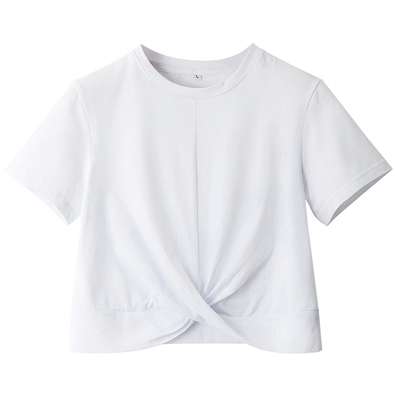 95棉白色t恤女短袖春夏季2022新款宽松短款打底衫t桖夏装纯色上衣