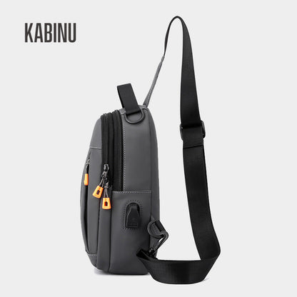 Kabinu新款胸包bag皮膜商务休闲单肩包出行手机包usb学生斜挎包