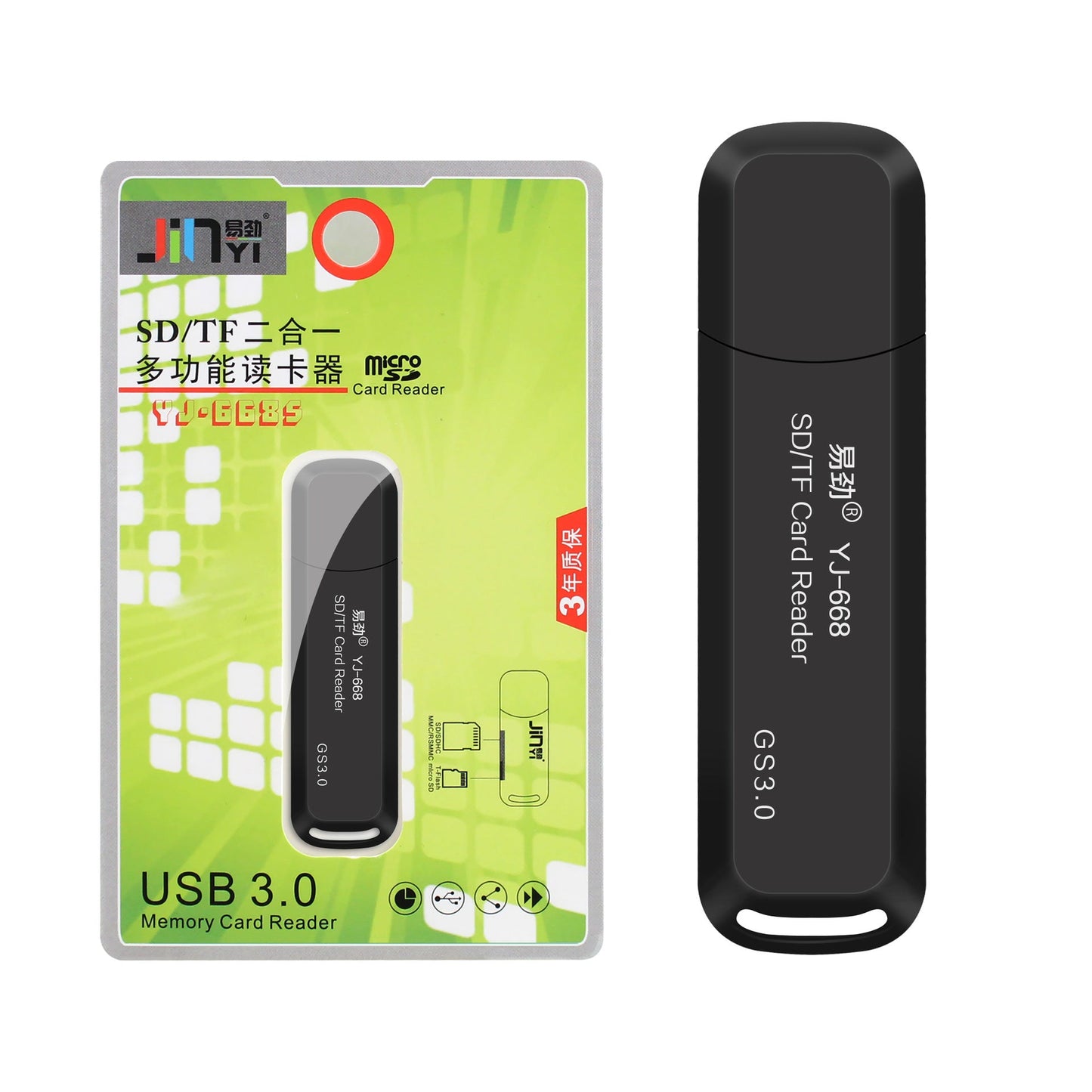 易劲YJ-668高速USB3.0相机TF单反SDXC内存卡micro SD二合一读卡器